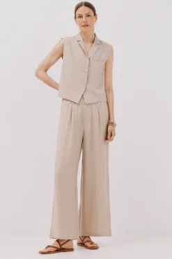 Cortefiel Chaleco de cuello solapa Arena