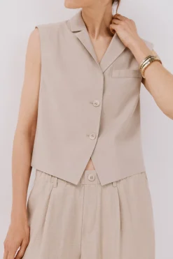 Cortefiel Chaleco de cuello solapa Arena