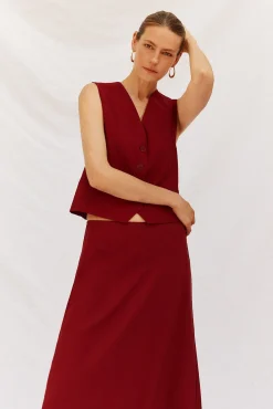 Cortefiel Chaleco de escote pico Granate New