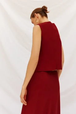 Cortefiel Chaleco de escote pico Granate New