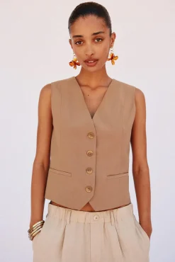 Cortefiel Chaleco de escote pico Beige Best