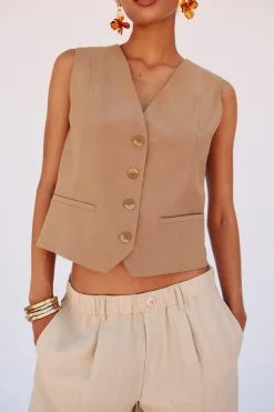 Cortefiel Chaleco de escote pico Beige Best