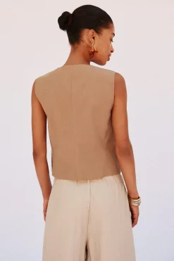 Cortefiel Chaleco de escote pico Beige Best