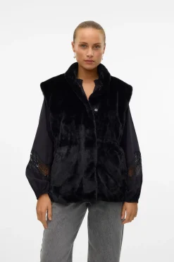 Vero Moda Chaleco de pelo cuello alto Negro Best