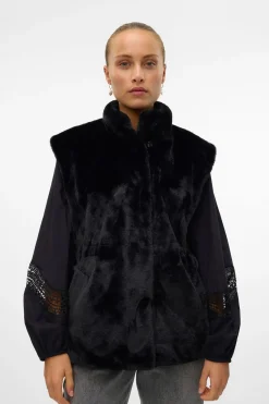 Vero Moda Chaleco de pelo cuello alto Negro Best