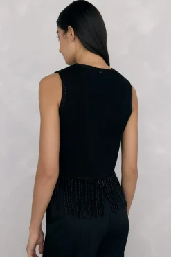 Pedro del Hierro Chaleco de punto bordado flecos Negro