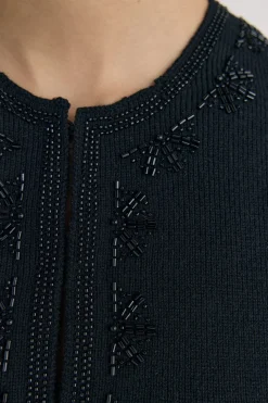 Pedro del Hierro Chaleco de punto bordado flecos Negro