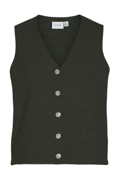 Vila Chaleco de punto con botones joya Verde oscuro Outlet
