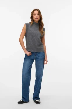 Vero Moda Chaleco de punto cuello alto Gris Discount