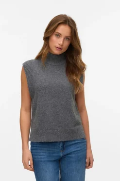 Vero Moda Chaleco de punto cuello alto Gris Discount