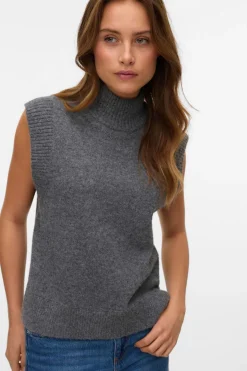 Vero Moda Chaleco de punto cuello alto Gris Discount