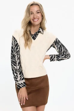 Vero Moda Chaleco de punto cuello pico Beige Online