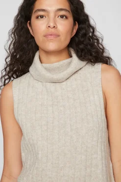 Vila Chaleco de punto de cuello vuelto Beige Hot
