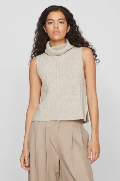 Vila Chaleco de punto de cuello vuelto Beige Hot