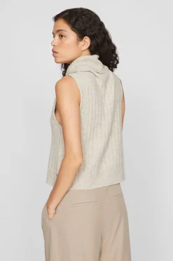Vila Chaleco de punto de cuello vuelto Beige Hot