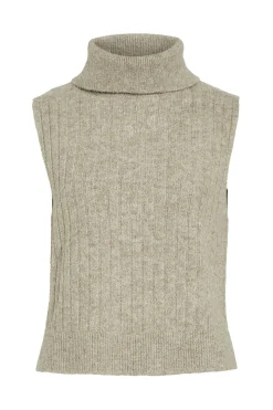 Vila Chaleco de punto de cuello vuelto Beige Hot
