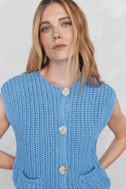 Pedro del Hierro Chaleco de punto hilatura de cinta Azul New