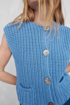 Pedro del Hierro Chaleco de punto hilatura de cinta Azul New