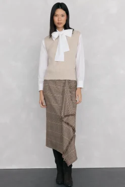 Pedro del Hierro Chaleco de punto lana calados Beige New