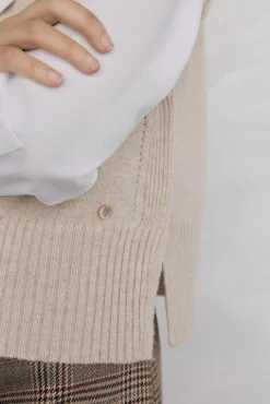 Pedro del Hierro Chaleco de punto lana calados Beige New