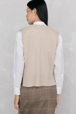 Pedro del Hierro Chaleco de punto lana calados Beige New