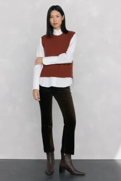 Pedro del Hierro Chaleco de punto lana calados Marr&oacute;n Sale