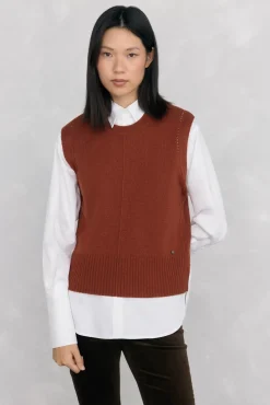 Pedro del Hierro Chaleco de punto lana calados Marr&oacute;n Sale