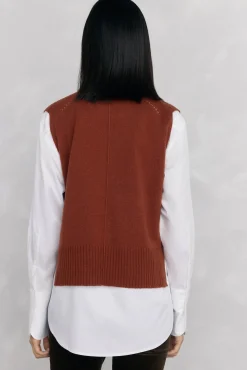 Pedro del Hierro Chaleco de punto lana calados Marr&oacute;n Sale