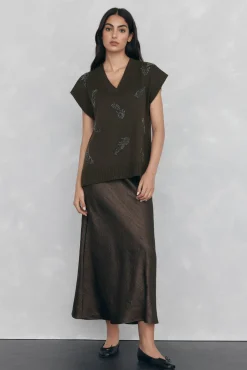 Pedro del Hierro Chaleco de punto pico con pedrería bordada Verde Discount