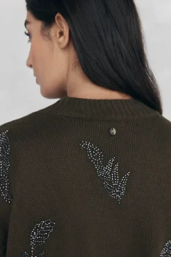 Pedro del Hierro Chaleco de punto pico con pedrería bordada Verde Discount