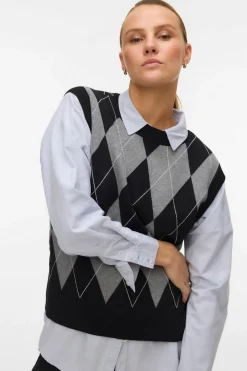 Vero Moda Chaleco de punto rombos Negro Discount