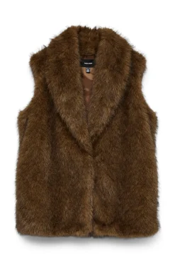 Vero Moda Chaleco efecto piel Marr&oacute;n