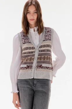 TFP by Tamara Falcó Chaleco jacquard geométrico Burdeos