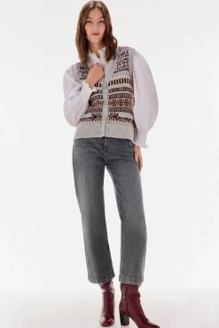 TFP by Tamara Falcó Chaleco jacquard geométrico Burdeos