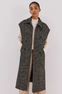 Cortefiel Chaleco largo botones Estampado gris Discount