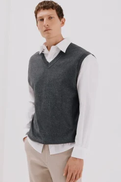 Cortefiel Chaleco punto algodón cashmere cuello pico Gris Online