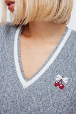 Springfield Chaleco punto bordado cereza gris