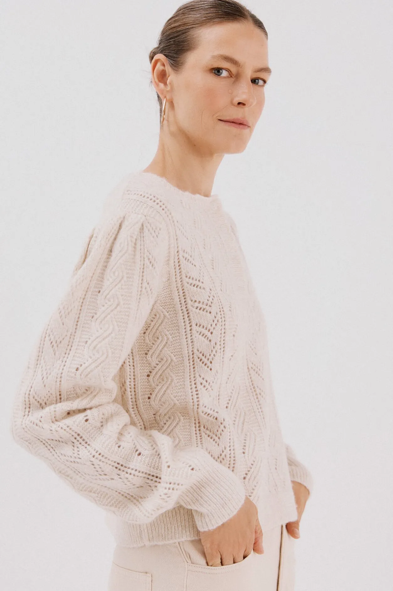 Cortefiel Chaleco punto pasadas Marfil Discount