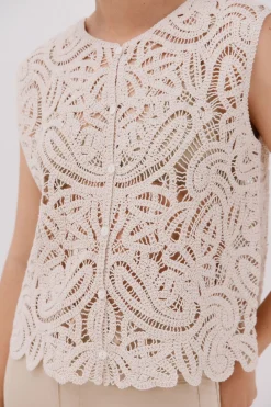 Cortefiel Chaleco tipo crochet Marfil Clearance