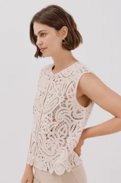 Cortefiel Chaleco tipo crochet Marfil Clearance