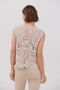 Cortefiel Chaleco tipo crochet Marfil Clearance