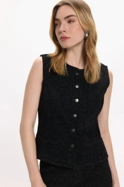 Vila Chaleco vaquero animal print Negro