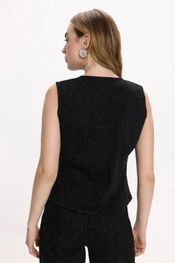 Vila Chaleco vaquero animal print Negro