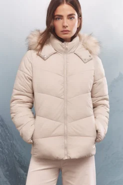 Springfield Chaqueta acolchada capucha pelo Sorona Aura beige Hot