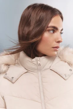 Springfield Chaqueta acolchada capucha pelo Sorona Aura beige Hot