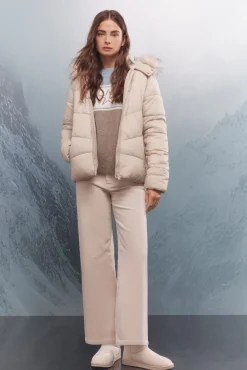 Springfield Chaqueta acolchada capucha pelo Sorona Aura beige Hot