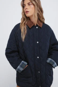 Springfield Chaqueta acolchada cuello pana azul Clearance