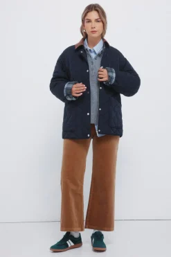 Springfield Chaqueta acolchada cuello pana azul Clearance