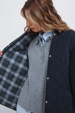 Springfield Chaqueta acolchada cuello pana azul Clearance