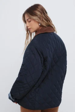 Springfield Chaqueta acolchada cuello pana azul Clearance